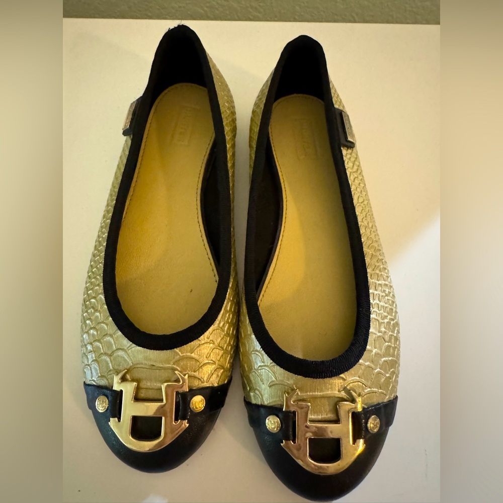 Hunter Sloane Snake Ballet Flats Black and Gold